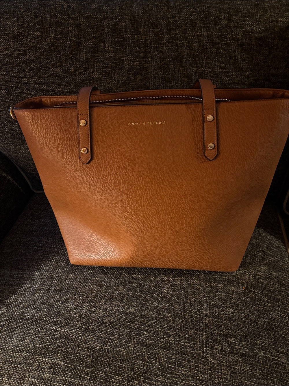 Poppy and Peonies Cognac Brown Vegan Leather Tote